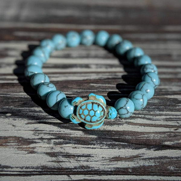 Blue Turquoise Turtle Bracelet – Calming Ocean Energy on Stretch Cord - Nymph Ki