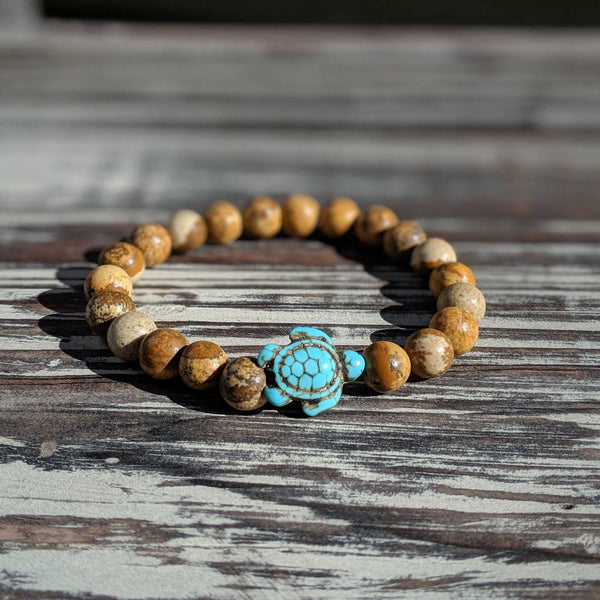 Brown Jasper Turtle Bracelet – Grounding Energy on Stretch Cord - Nymph Ki