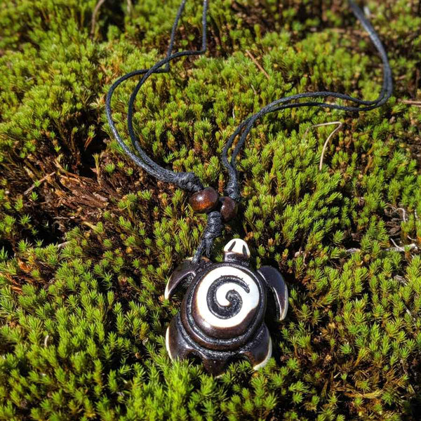 Brown & White Spiral Turtle Necklace – Wisdom, Navigation & Sacred Flow - Nymph Ki