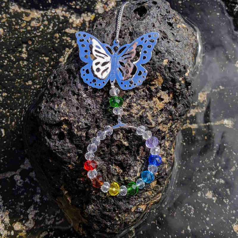 Butterfly Chakra Sun Catcher – Circular Crystal Decor - Nymph Ki