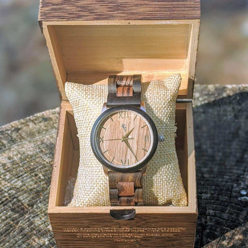 Ebony & Zebrawood Watch – Gold Accents | Natural Wood Dial - Nymph Ki