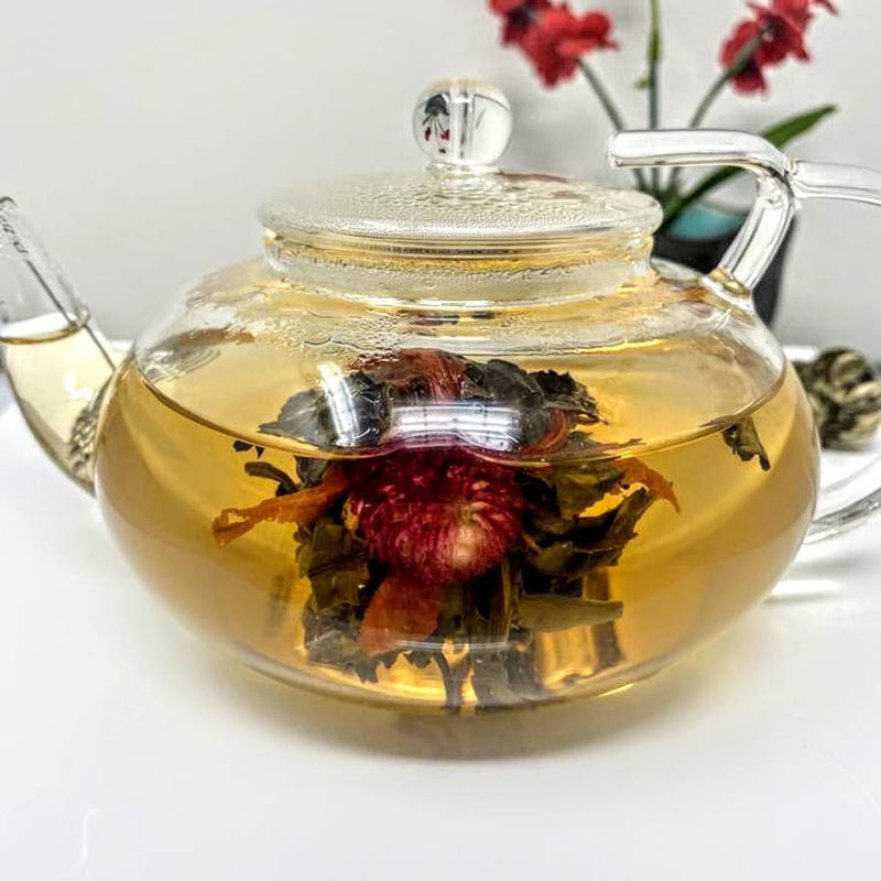 Glass Tea Pot – 400ml Clear Infuser with Nymph Ki Logo - Nymph Ki