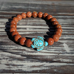 Gold Sandstone Turtle Bracelet – Sparkle & Strength on Stretch Cord - Nymph Ki