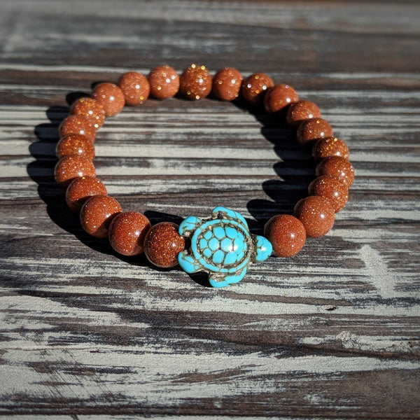 Gold Sandstone Turtle Bracelet – Sparkle & Strength on Stretch Cord - Nymph Ki