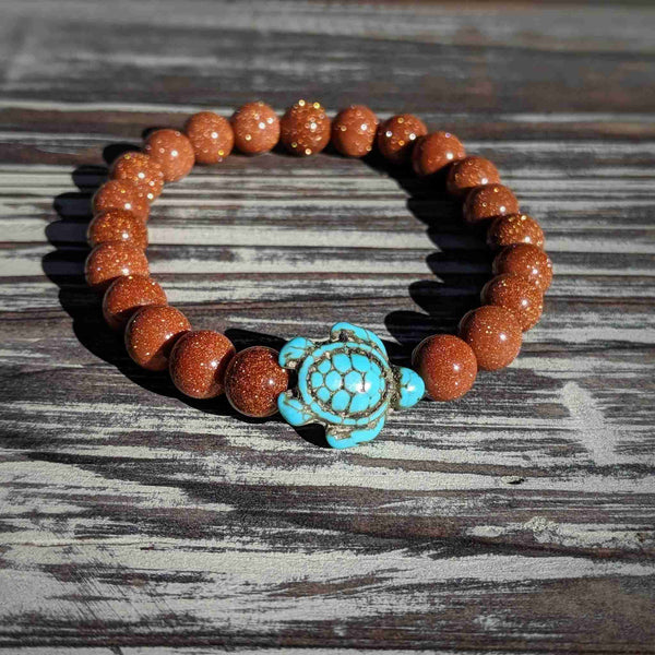 Gold Sandstone Turtle Bracelet – Sparkle & Strength on Stretch Cord - Nymph Ki