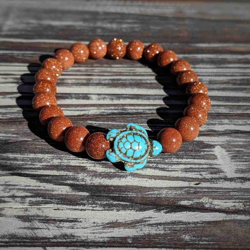 Gold Sandstone Turtle Bracelet – Sparkle & Strength on Stretch Cord - Nymph Ki