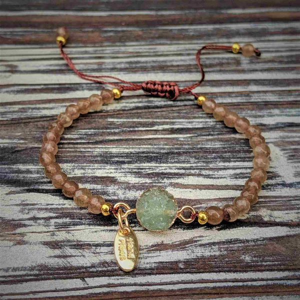 Green Crystal Petite Bracelet – Adjustable Silk Cord for Subtle Elegance - Nymph Ki