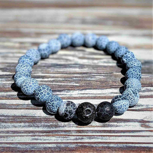 Lava Rock & Ocean - Blue Weathering Agate Bracelet Duo - Nymph Ki