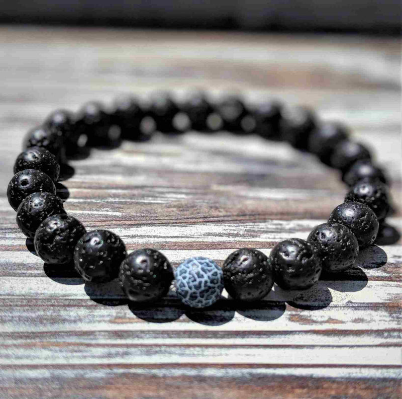 Lava Rock & Ocean - Blue Weathering Agate Bracelet Duo - Nymph Ki