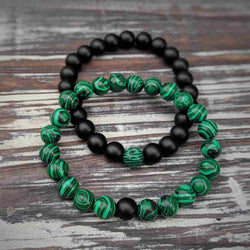 Malachite Duo Bracelet – Yin Yang Style Stretch Set - Nymph Ki