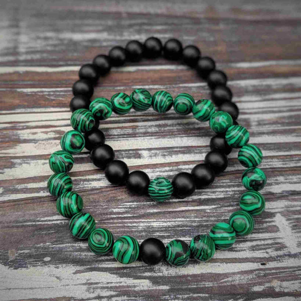 Malachite Duo Bracelet – Yin Yang Style Stretch Set - Nymph Ki