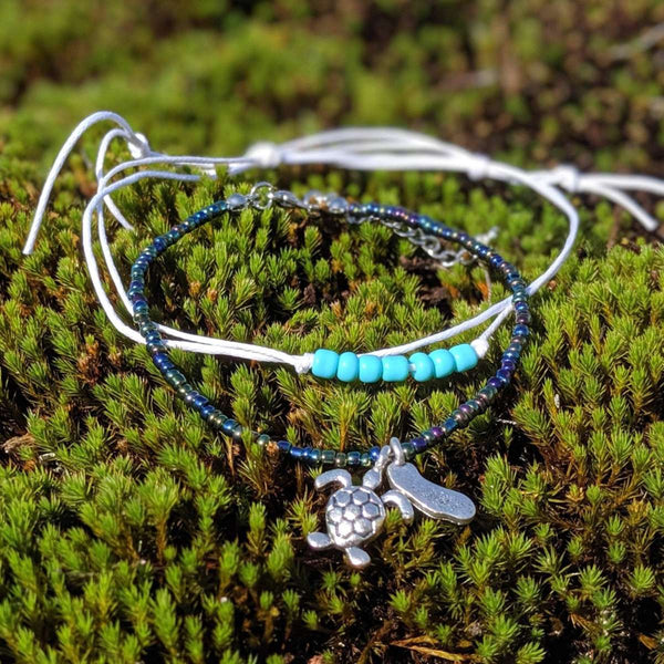 Off the Coast Turtle Bracelet Duo – Adjustable Ocean - Inspired Set - Nymph Ki