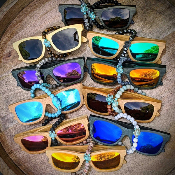 Polarized Bamboo Sunglasses and Turtle Bracelet Gift Set - Nymph Ki