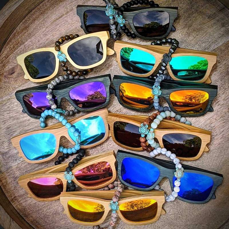 Polarized Bamboo Sunglasses and Turtle Bracelet Gift Set - Nymph Ki