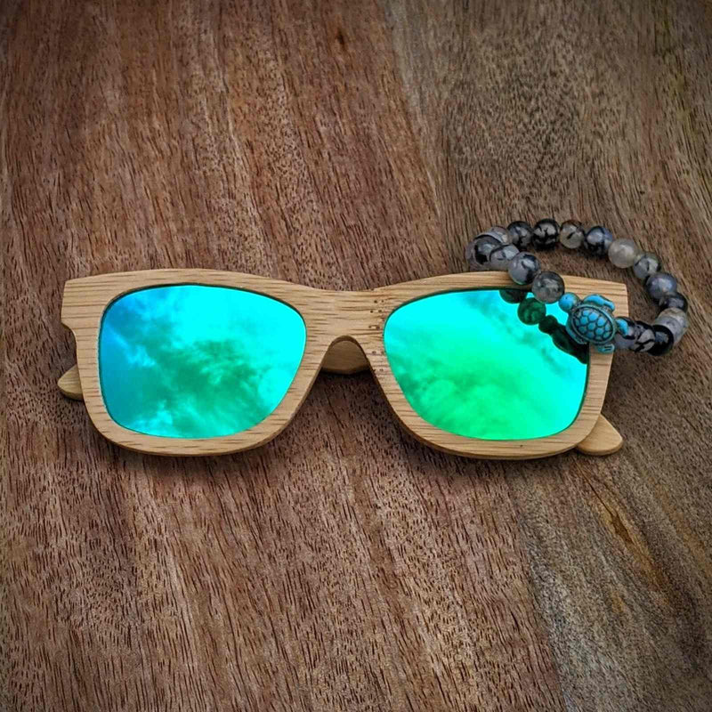 Polarized Bamboo Sunglasses and Turtle Bracelet Gift Set - Nymph Ki