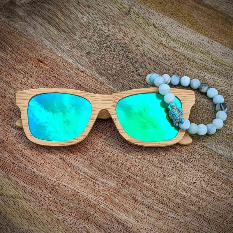 Polarized Bamboo Sunglasses and Turtle Bracelet Gift Set - Nymph Ki