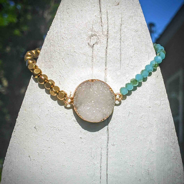 Quartz Crystal Cluster Bracelet – Blue & Gold Summer Vibes - Nymph Ki