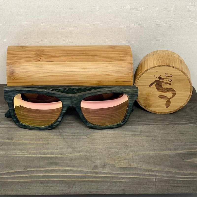 RoseGold Lens Dark Polarized Bamboo Sunglasses – Earthy Elegance with Solar Radiance - Nymph Ki