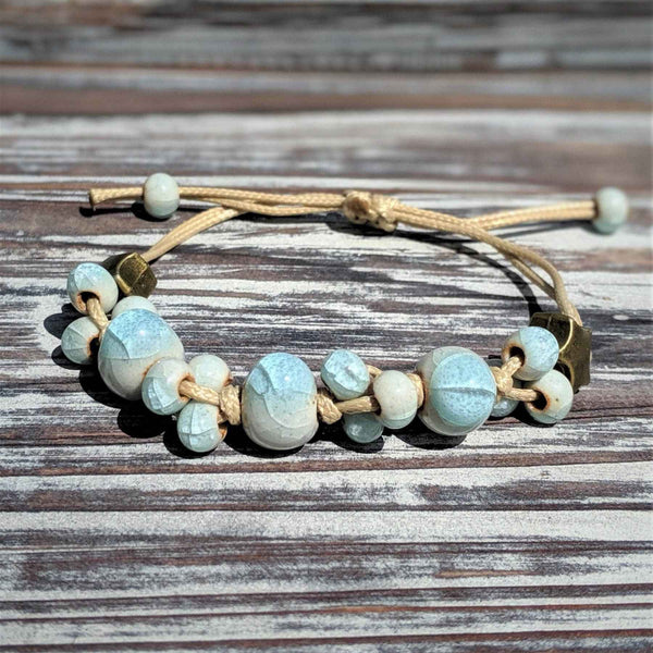 Sea Dreams Bracelet – Ceramic Glass Beads on Adjustable Natural Cord - Nymph Ki