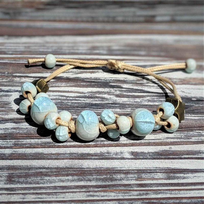 Sea Dreams Bracelet – Ceramic Glass Beads on Adjustable Natural Cord - Nymph Ki
