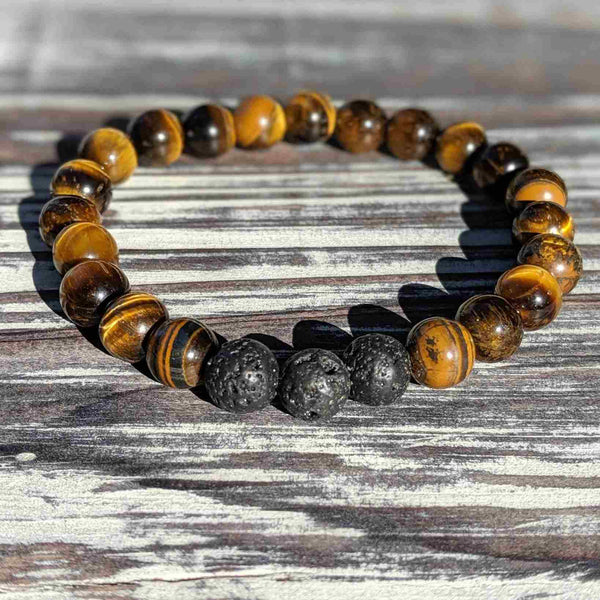 Tiger’s Eye & Lava Rock Bracelet – 8mm Stretch Bracelet for Grounding & Focus - Nymph Ki