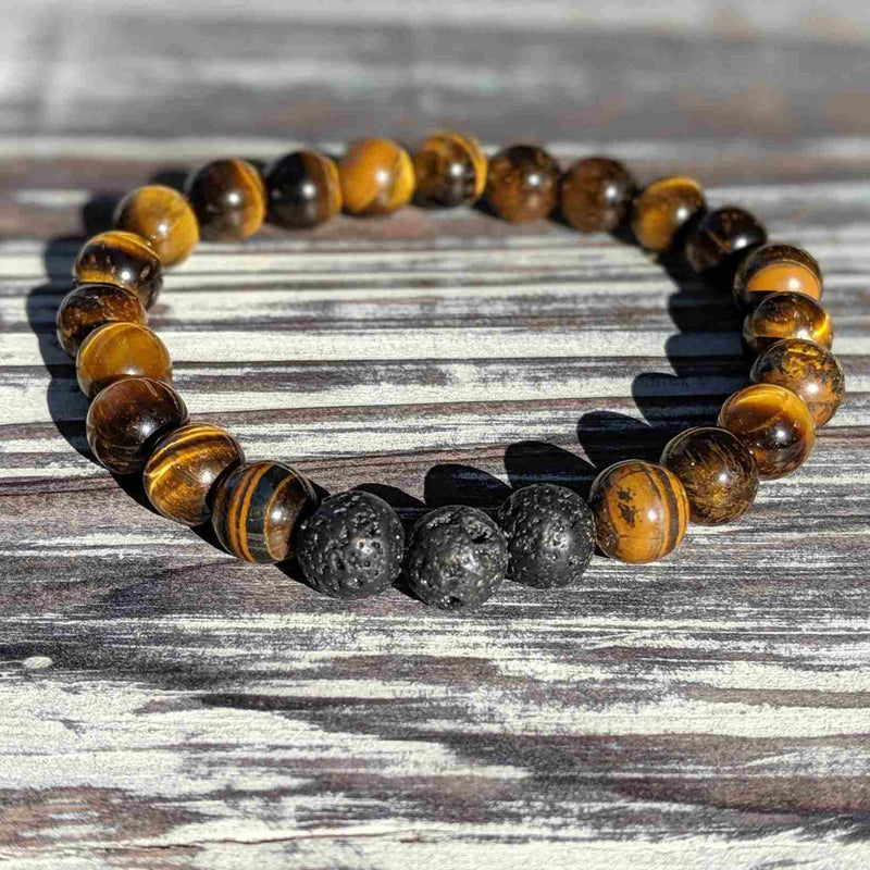 Tiger’s Eye & Lava Rock Bracelet – 8mm Stretch Bracelet for Grounding & Focus - Nymph Ki