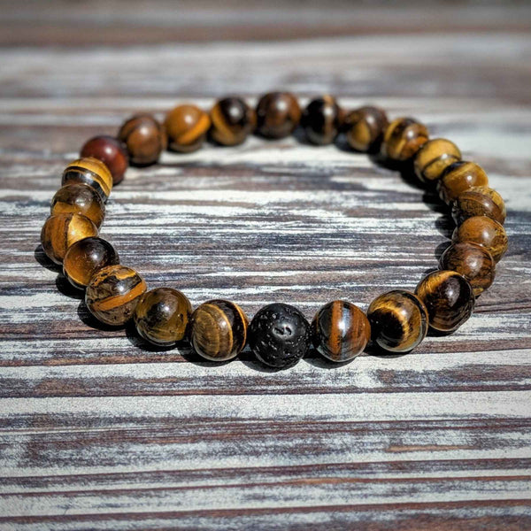 Tiger’s Eye & Lava Rock Bracelet – 8mm Stretch Cord for Focus & Grounding - Nymph Ki