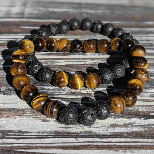 Tiger’s Eye & Lava Rock Bracelet Duo – 2 - Piece Grounding & Empowerment Set - Nymph Ki
