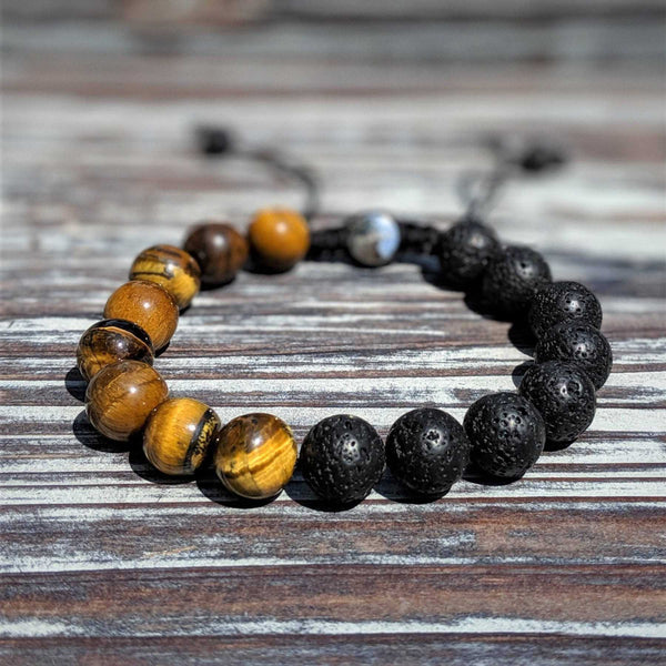 Tiger’s Eye & Lava Rock Nymph Ki Bracelet – Adjustable with Aromatherapy Beads - Nymph Ki