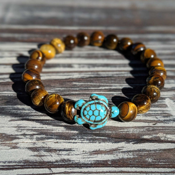 Tiger’s Eye Turtle Bracelet – 8mm Confidence & Protection Stone Stretch Cord - Nymph Ki
