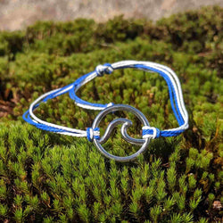 Wave Collection Bracelet – Blue & White Cord with Silver Ocean Charm - Nymph Ki