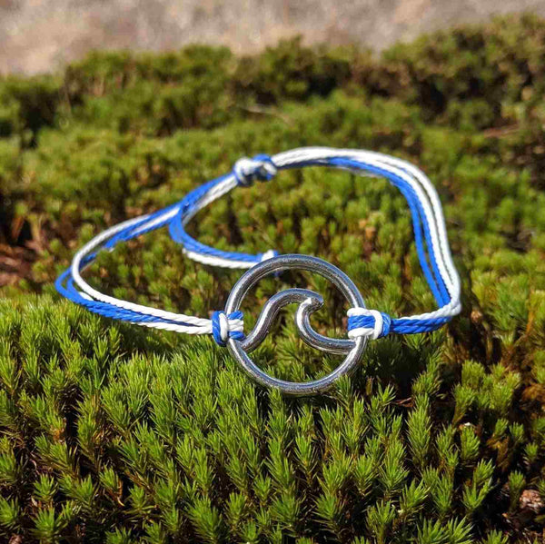 Wave Collection Bracelet – Blue & White Cord with Silver Ocean Charm - Nymph Ki
