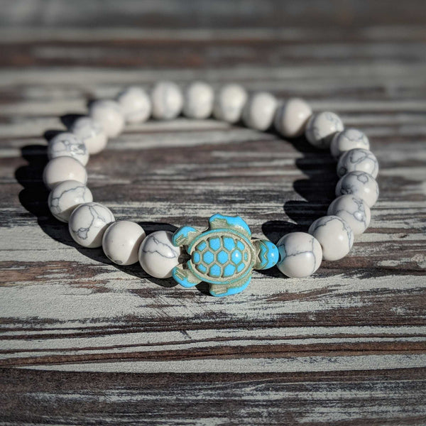 White Turquoise Turtle Bracelet – 8mm Stretch Cord with Sea Spirit Energy - Nymph Ki