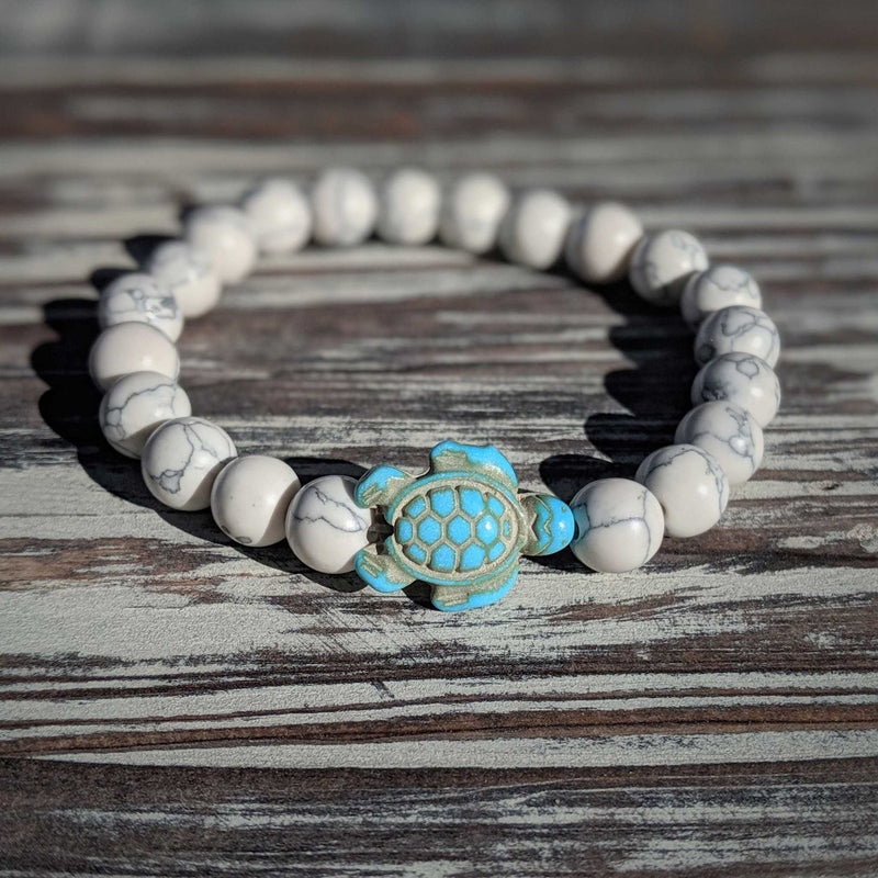 White Turquoise Turtle Bracelet – 8mm Stretch Cord with Sea Spirit Energy - Nymph Ki