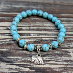 Boho Blue Turquoise Elephant Stretch Bracelet