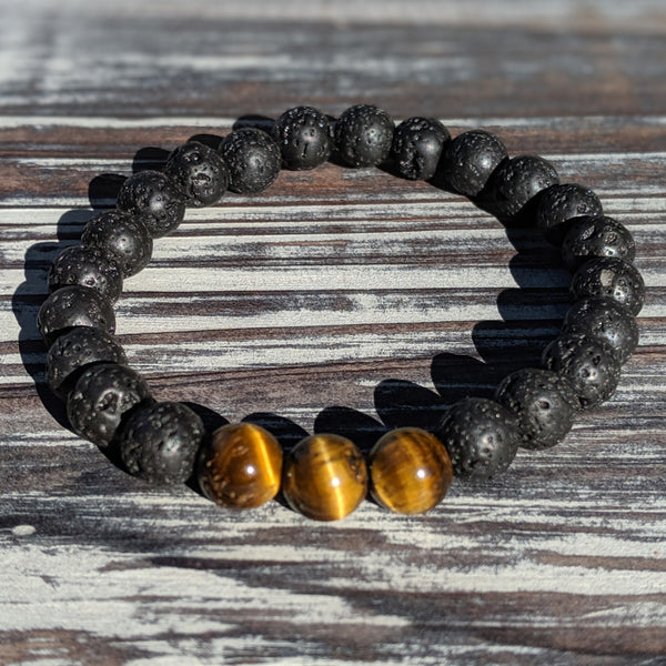 Tiger's Eye and Lava Rock Bracelet Duo
