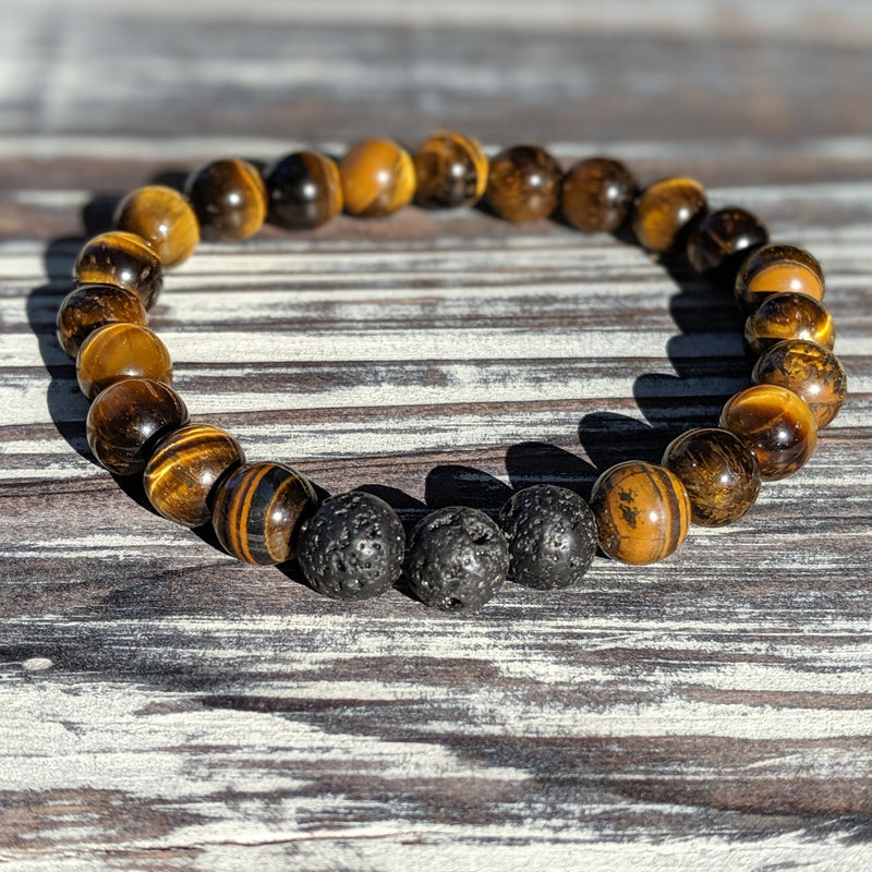Tiger's Eye and Lava Rock Bracelet Duo