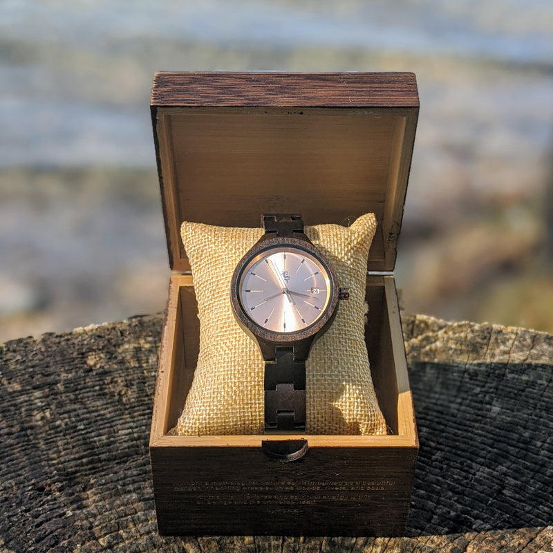 Ebony Wood Watch with Rose Gold Face