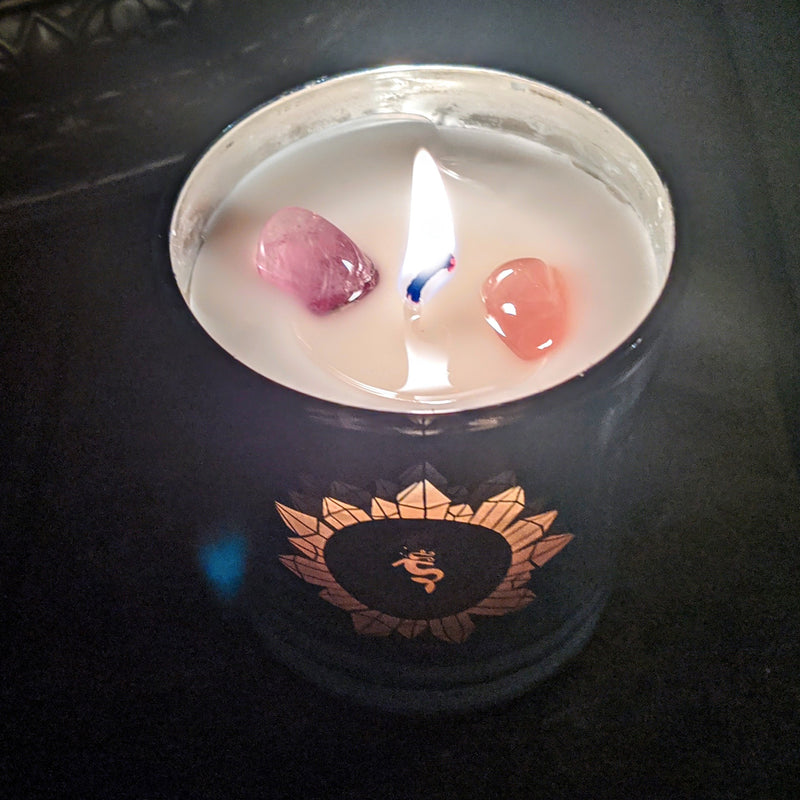 Lemongrass Crystal Infused Candle with Amethyst and Rose Quartz