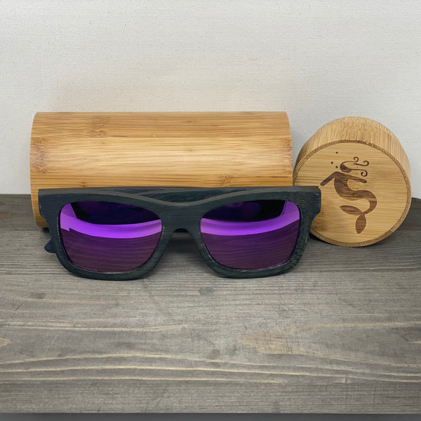 Purple Lens Dark Polarized Bamboo Sunglasses