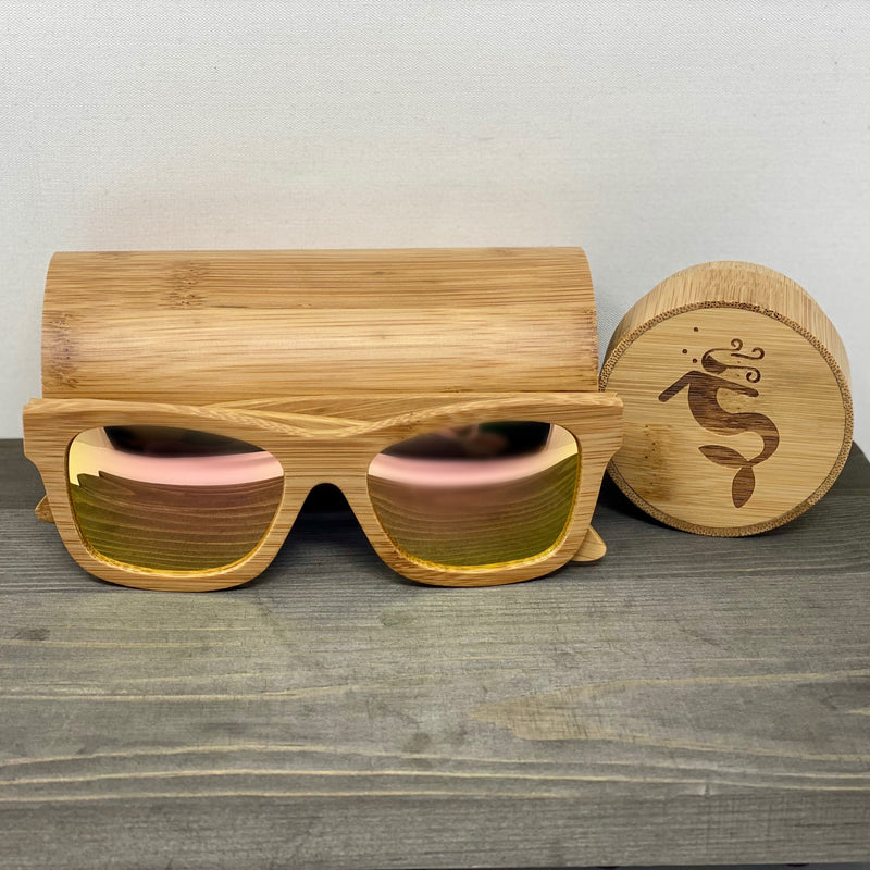 RoseGold Lens Light Bamboo Polarized Sunglasses