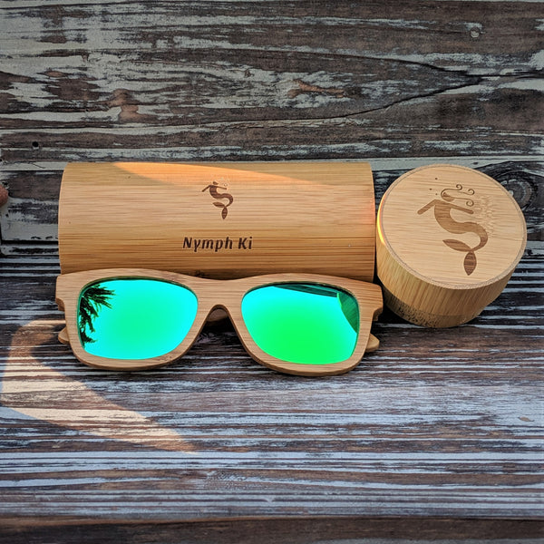 Green Mirror Lens Polarized Bamboo Sunglasses