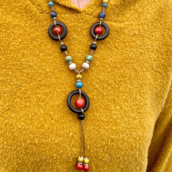 Fall Colors Wood Bead Necklace