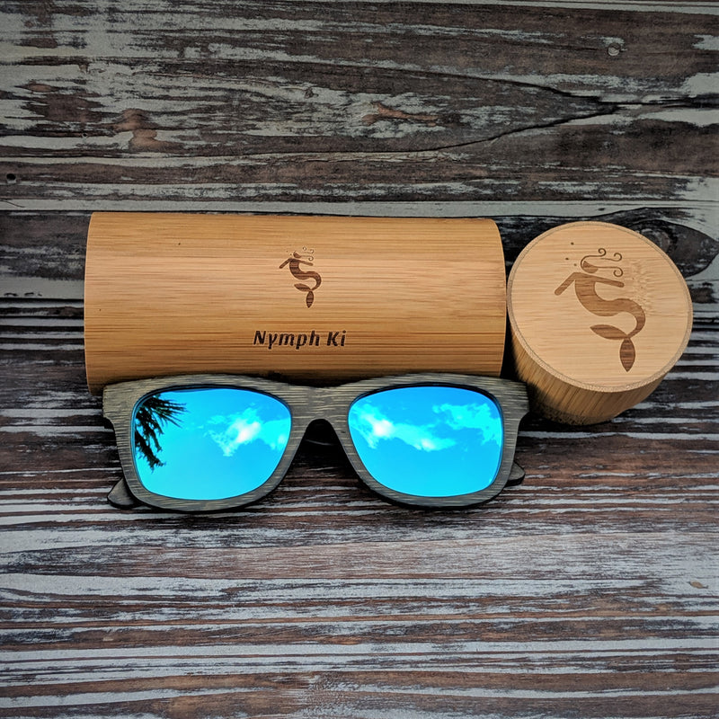 Blue Lens Polarized Dark Bamboo Sunglasses