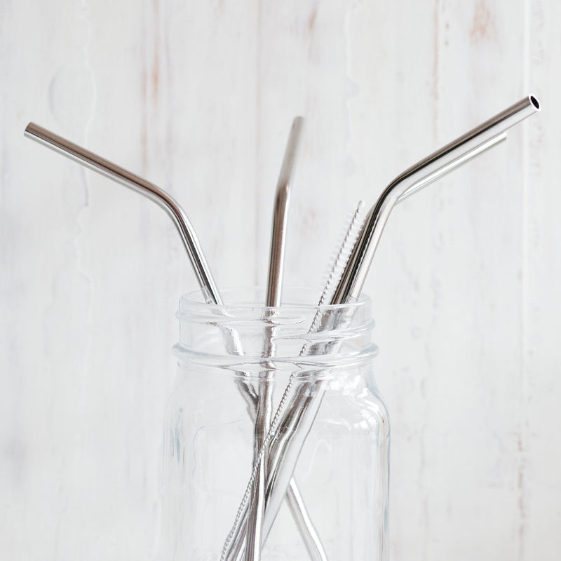 Stainless steel straws and cleaner brush in a glass jar. Sold in the Tide Pool - Ocean Collection - Nymph Ki