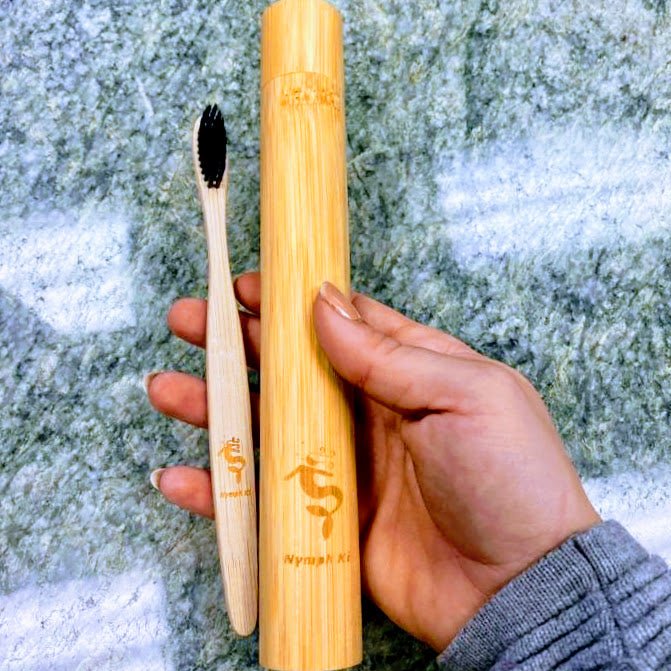Bamboo toothbrush and case in the Tide Pool - Ocean Collection - Nymph Ki